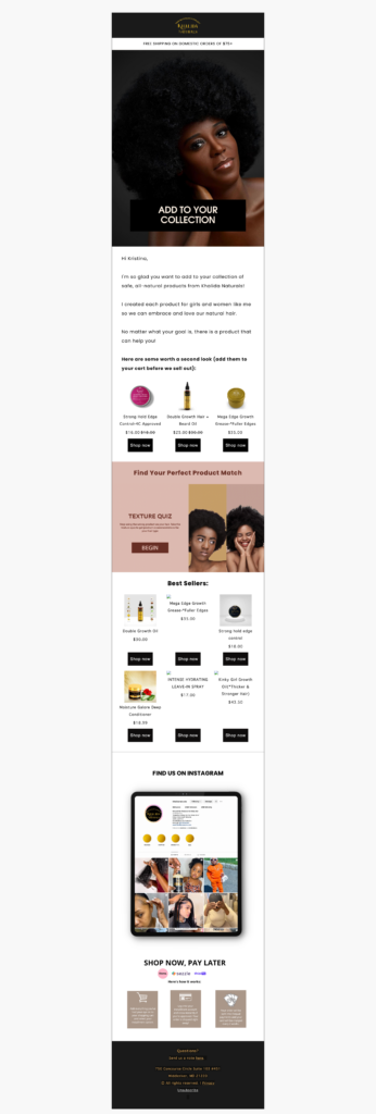 Klaviyo Email Flows: example of a browse abandonment email for a haircare company.